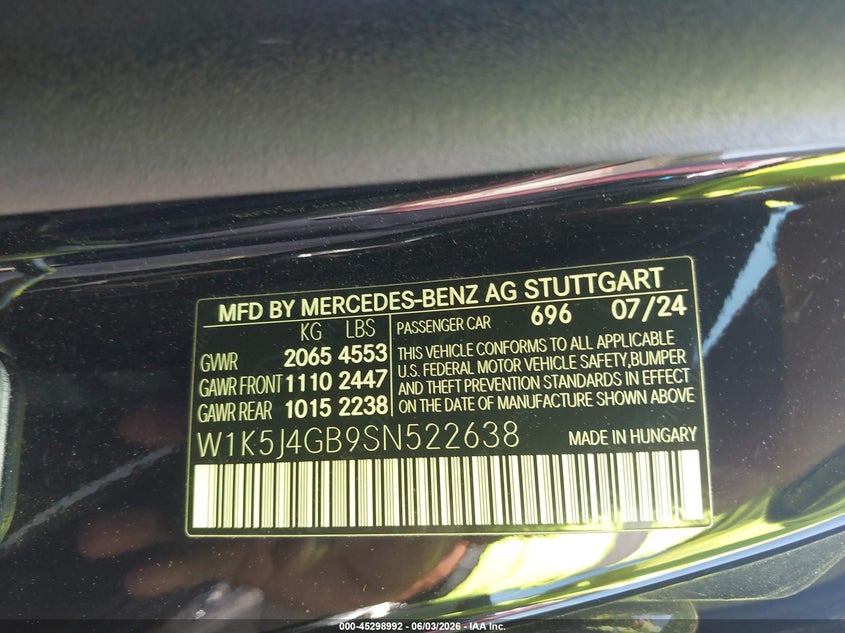 2025 Mercedes-benz Cla-klasse VIN W1K5J4GB9SN522638 IAAI salvage auction — LEFT SIDE, Clear (New Jersey), sold $15,025 on 2026-07-11 (photo 9)