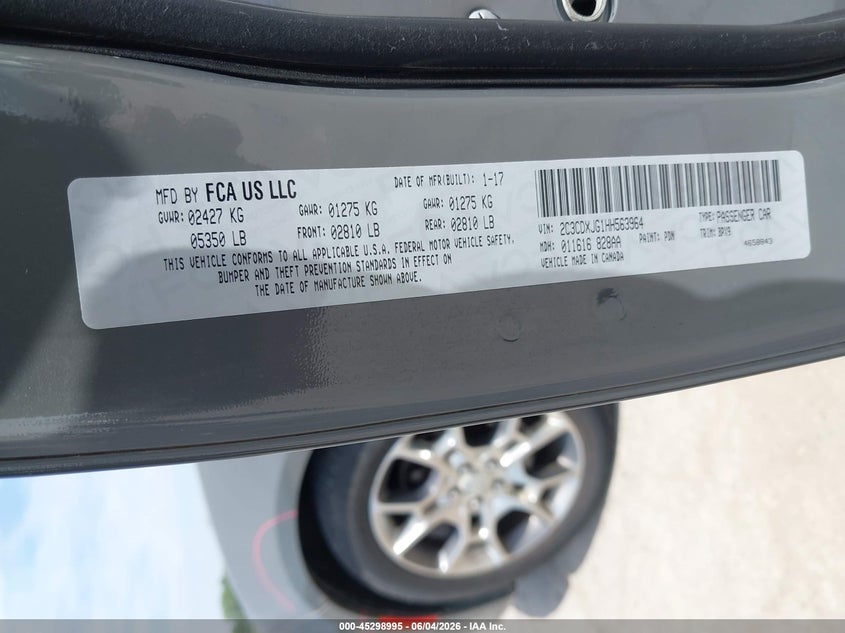 2017 Dodge Charger VIN 2C3CDXJG1HH563964 IAAI salvage auction — SIDE, Salvage (Illinois), sold $2,450 on 2026-08-02 (photo 9)
