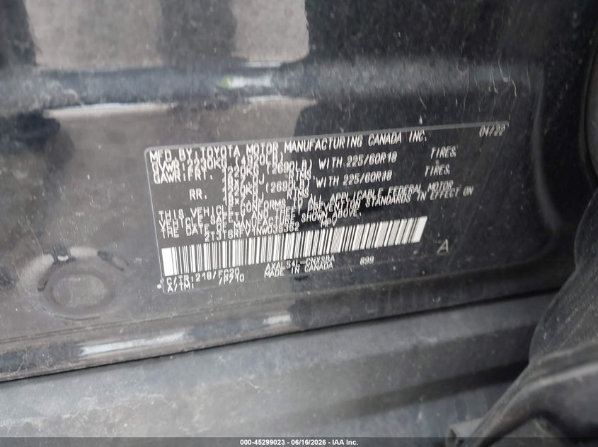 2022 Toyota Rav 4 VIN 2T3T6RFV1NW035362 IAAI salvage auction — FRONT END, Salvage (Kentucky), sold $10,300 on 2026-07-15 (photo 9)
