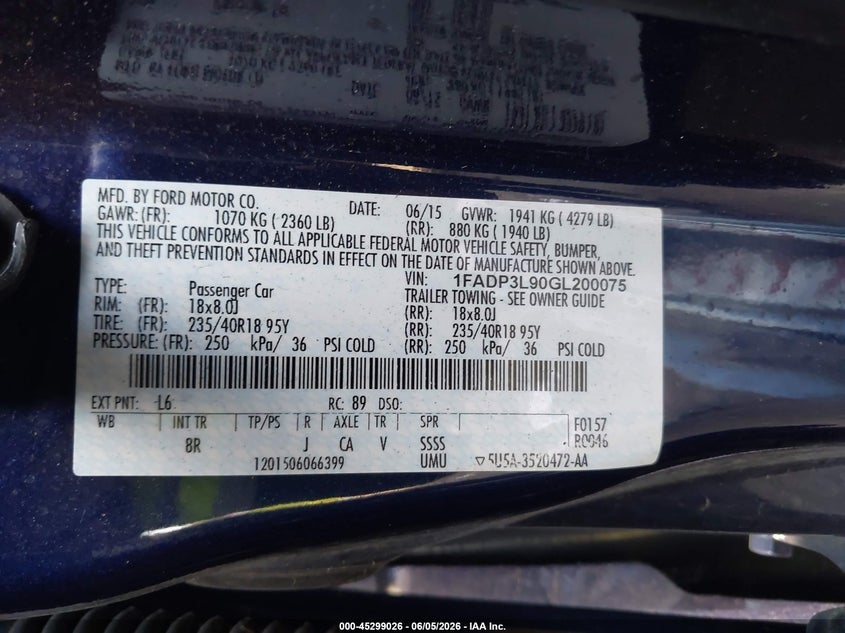 2016 Ford Focus st VIN 1FADP3L90GL200075 IAAI salvage auction — FRONT END, Salvage Title, sold $975 on 2026-07-09 (photo 9)