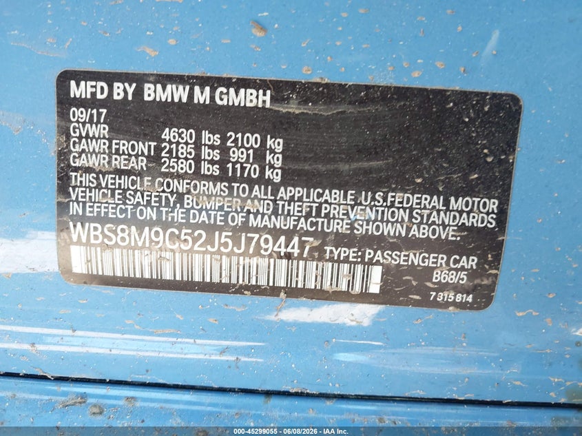 2018 BMW M3 VIN WBS8M9C52J5J79447 IAAI salvage auction — FRONT & REAR, Salvage (New Jersey), sold $22,200 on 2026-08-03 (photo 9)