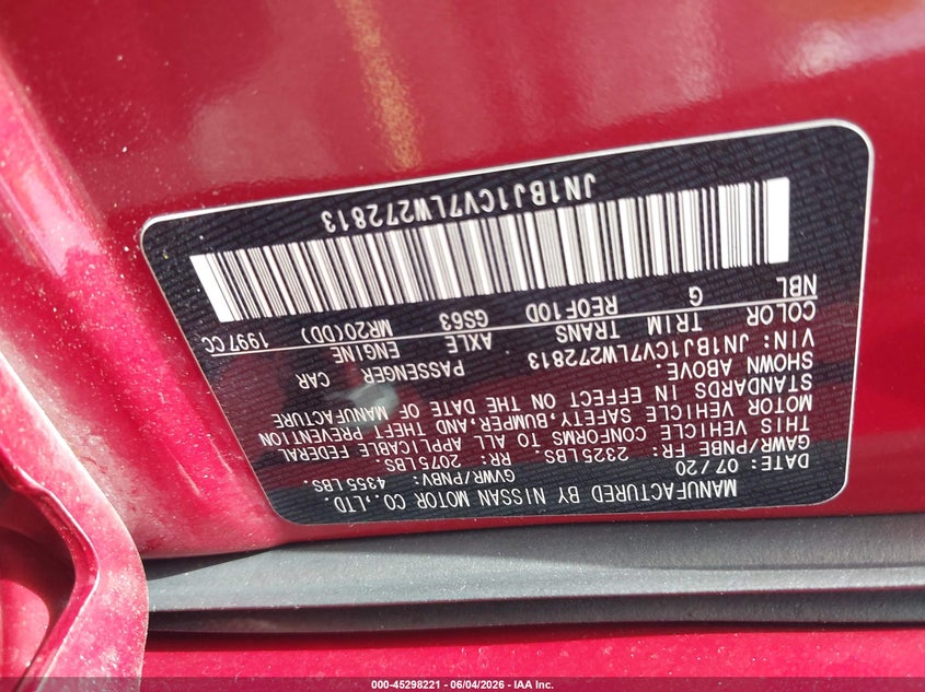 2020 Nissan Rogue VIN JN1BJ1CV7LW272813 IAAI salvage auction — RIGHT REAR, Salvage Title, sold $2,150 on 2026-07-23 (photo 9)