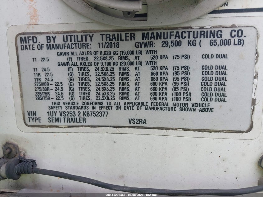 2019 Utility trailer mfg 53' reefer semi trailer VIN 1UYVS2532K6752377 IAAI salvage auction — ALL OVER, Clear (Georgia), sold $10,900 on 2026-07-08 (photo 9)