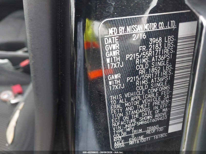 2016 Nissan Juke VIN JN8AF5MR6GT609423 IAAI salvage auction — FRONT END, Salvage Title, sold $1,250 on 2026-07-29 (photo 9)