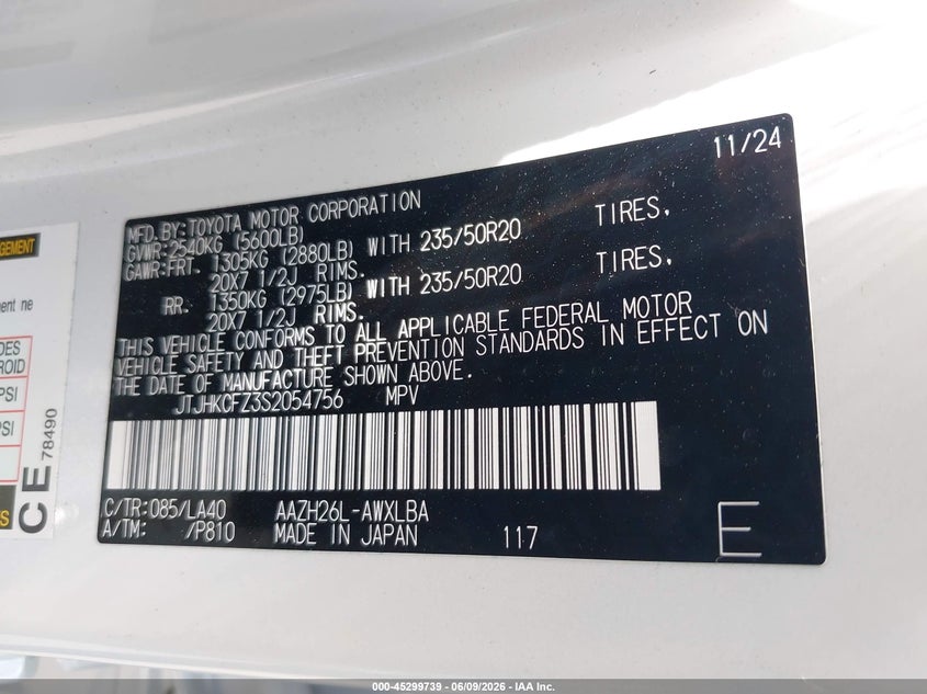 2025 Lexus Nx VIN JTJHKCFZ3S2054756 IAAI salvage auction — FRONT END, Salvage Title, sold $21,100 on 2026-07-08 (photo 9)