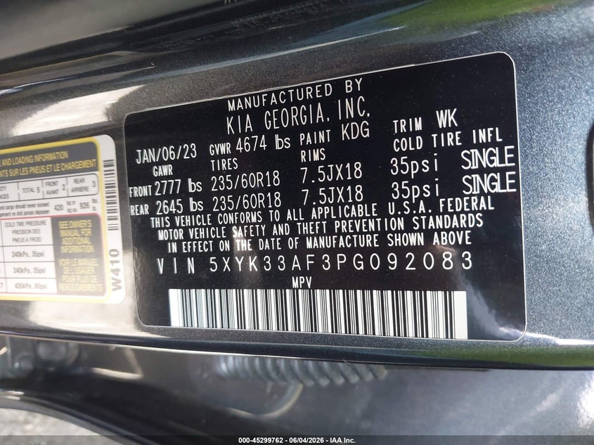 2023 Kia Sportage VIN 5XYK33AF3PG092083 IAAI salvage auction — UNDERCARRIAGE, Salvage Title, sold $4,050 on 2026-07-28 (photo 9)