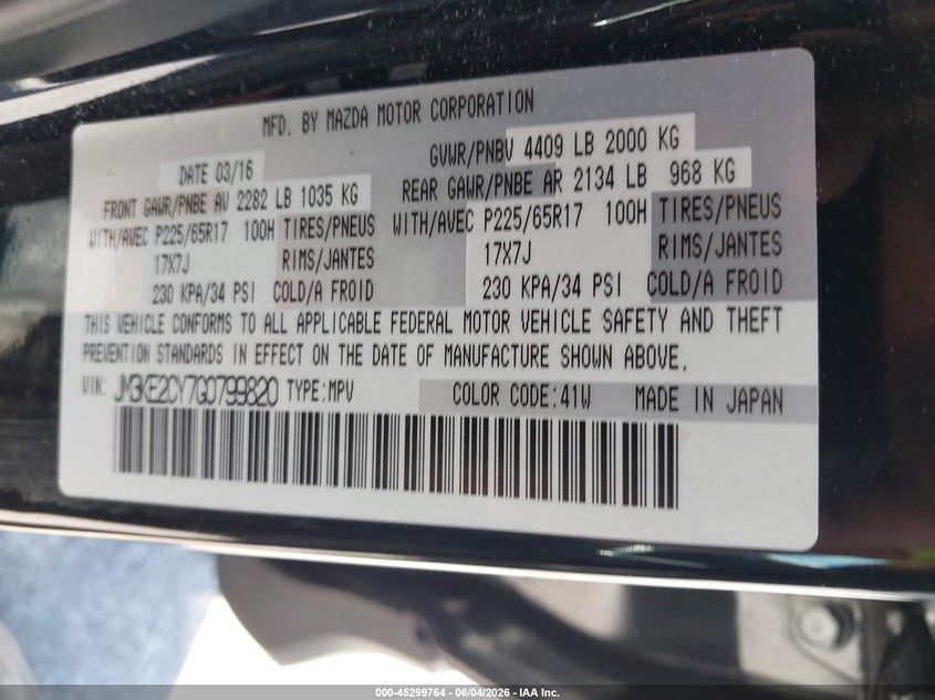 2016 Mazda Cx-5 VIN JM3KE2CY7G0799820 IAAI salvage auction — FRONT END, Salvage Title, sold $1,400 on 2026-07-18 (photo 9)