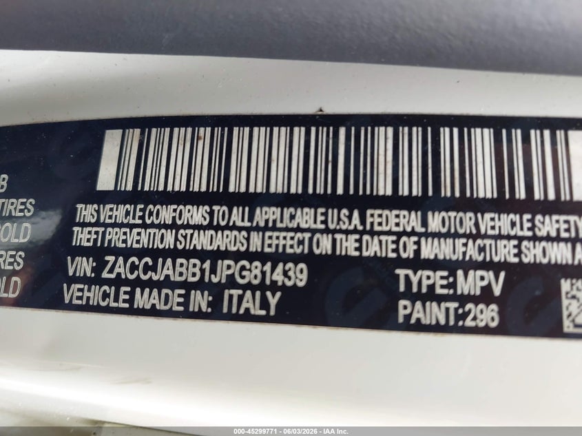 2018 Jeep Renegade VIN ZACCJABB1JPG81439 IAAI salvage auction — MECHANICAL, Salvage Title, sold $2,325 on 2026-07-22 (photo 9)