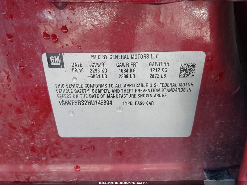 2017 Cadillac Ct6 VIN 1G6KF5RS2HU145394 IAAI salvage auction — LEFT SIDE, Salvage Title, sold $5,050 on 2026-07-09 (photo 9)