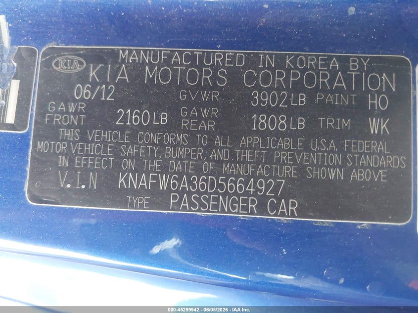 2013 Kia Forte VIN KNAFW6A36D5664927 IAAI salvage auction — REAR END, Salvage (Arizona), sold $25 on 2026-07-28 (photo 9)