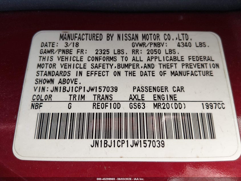 2018 Nissan Rogue VIN JN1BJ1CP1JW157039 IAAI salvage auction — NORMAL WEAR, Clear (Tennessee), sold $850 on 2026-07-16 (photo 9)