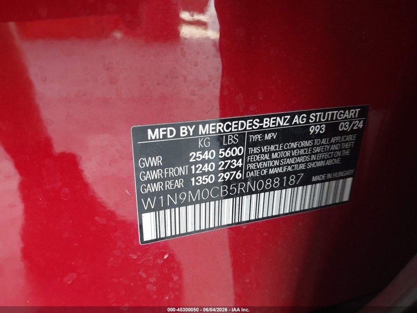 2024 Mercedes-benz VIN W1N9M0CB5RN088187 IAAI salvage auction — FRONT END, Salvage Title, sold $4,950 on 2026-07-12 (photo 9)