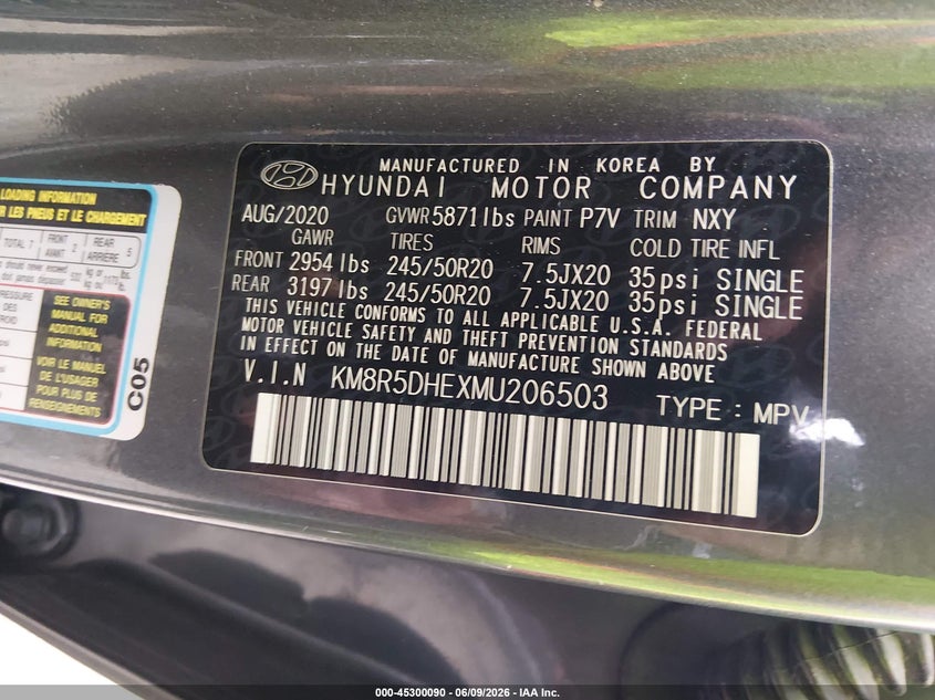 2021 Hyundai Palisade VIN KM8R5DHEXMU206503 IAAI salvage auction — LEFT FRONT, Salvage (Ohio), sold $7,200 on 2026-07-30 (photo 9)