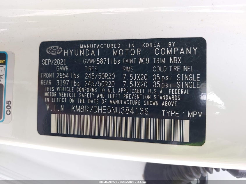 2022 Hyundai Palisade VIN KM8R7DHE5NU384136 IAAI salvage auction — FRONT END, Salvage Title, sold $8,300 on 2026-08-02 (photo 9)