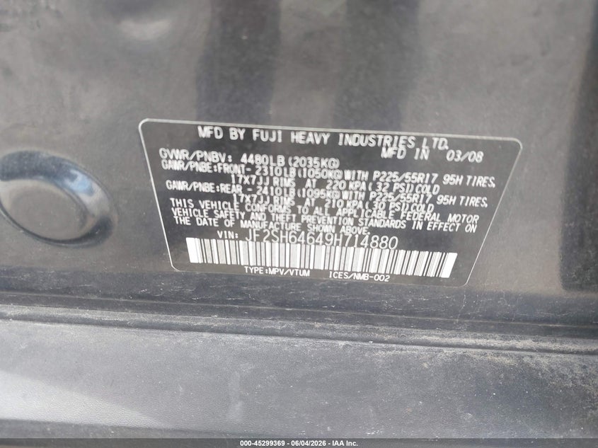 2009 Subaru Forester VIN JF2SH64649H714880 IAAI salvage auction — FRONT END, Clear (Wisconsin), sold $350 on 2026-07-21 (photo 9)
