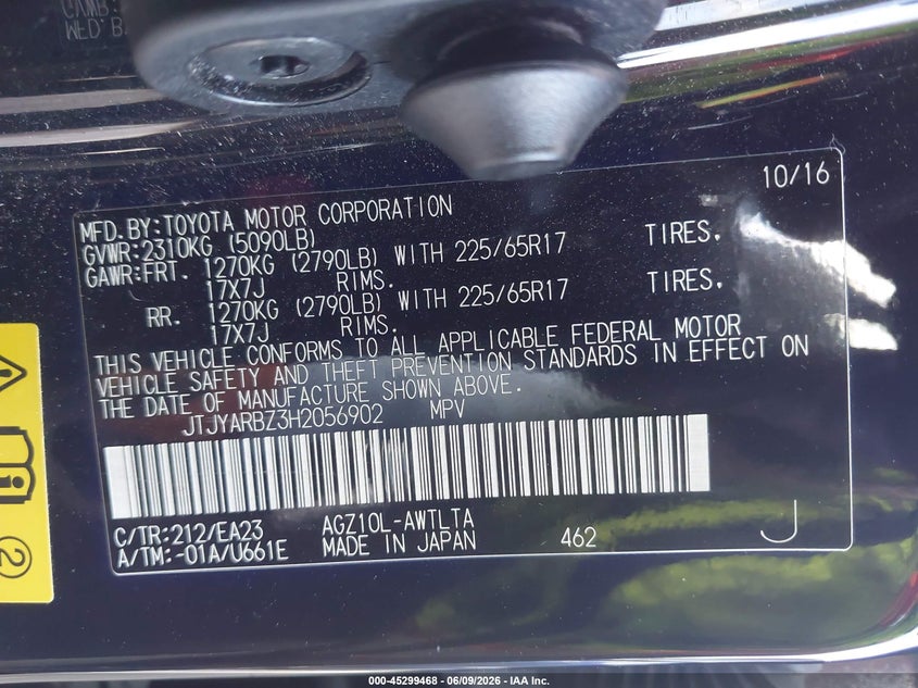 2017 Lexus Nx VIN JTJYARBZ3H2056902 IAAI salvage auction — HAIL, Original (Texas), sold $6,050 on 2026-07-28 (photo 9)