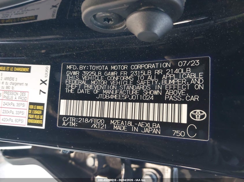 2023 Toyota Corolla VIN JTDB4MEE5PJ011024 IAAI salvage auction — LEFT REAR, Salvage Title, sold $4,000 on 2026-07-22 (photo 9)