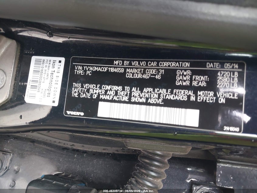 2015 Volvo S80 VIN YV140MAC0F1184659 IAAI salvage auction — REAR END, Salvage (Texas), sold $650 on 2026-07-31 (photo 9)