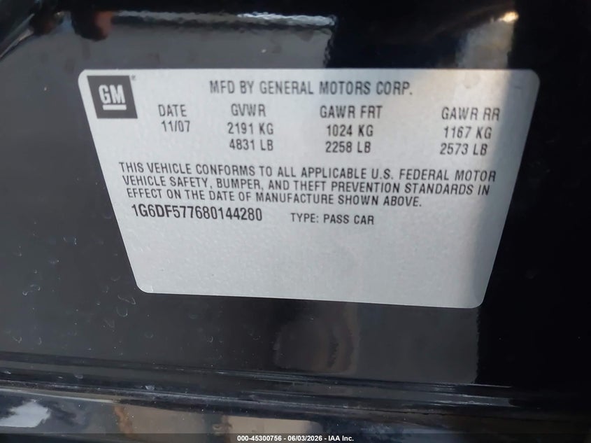 2008 Cadillac Cts VIN 1G6DF577680144280 IAAI salvage auction — LEFT REAR, Salvage (California), sold $375 on 2026-07-09 (photo 9)