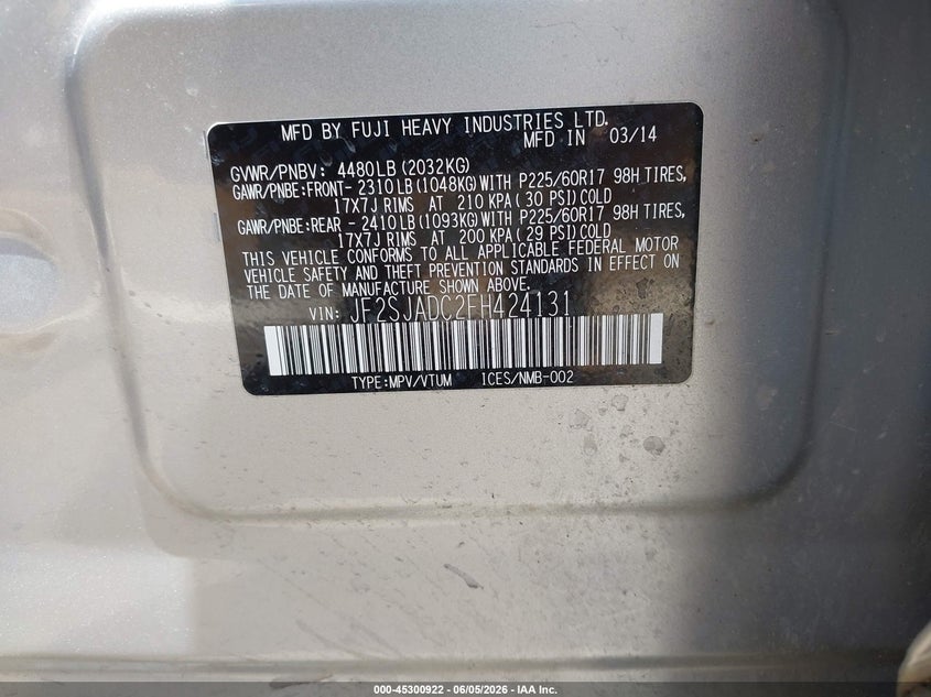2015 Subaru Forester VIN JF2SJADC2FH424131 IAAI salvage auction — REAR END, Salvage Title, sold $1,100 on 2026-07-09 (photo 9)