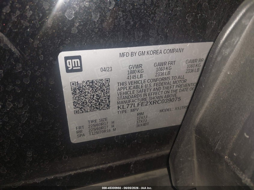 2024 Chevrolet Trax VIN KL77LFE2XRC039075 IAAI salvage auction — FRONT END, Salvage (Arizona), sold $2,200 on 2026-07-28 (photo 9)