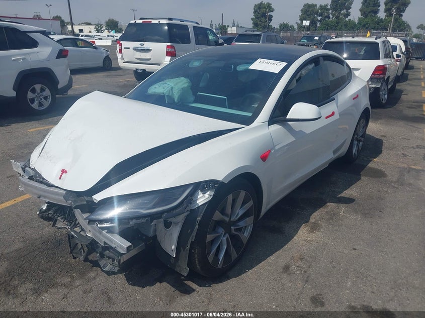 2024 Tesla Model 3 VIN 5YJ3E1EAXRF831266 IAAI salvage auction — RIGHT FRONT, Salvage Title, sold $3,050 on 2026-07-27 (photo 2)