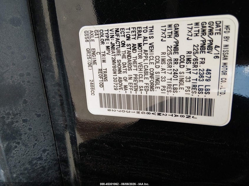 2016 Nissan Rogue VIN JN8AT2MV8GW130729 IAAI salvage auction — FRONT END, Salvage (Minnesota), sold $1,700 on 2026-07-20 (photo 9)