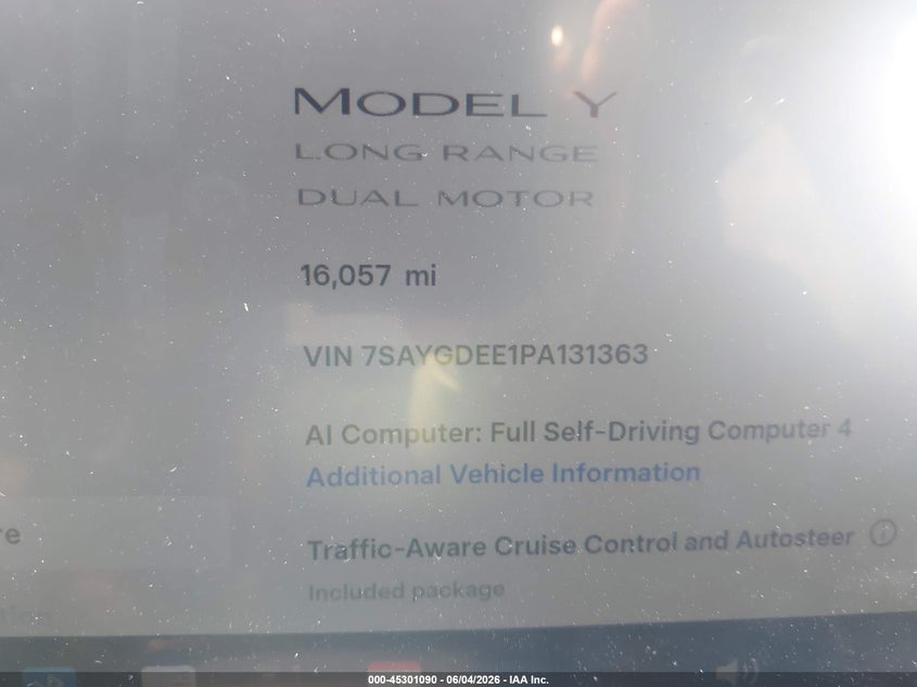 2023 Tesla Model y VIN 7SAYGDEE1PA131363 IAAI salvage auction — REAR END, Salvage Title, sold $10,600 on 2026-07-21 (photo 7)