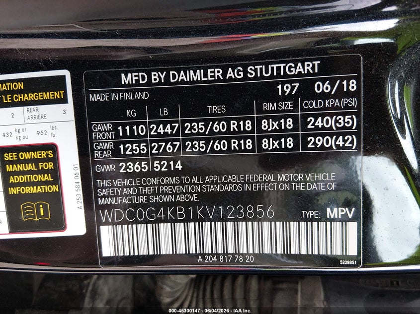 2019 Mercedes-benz Glc VIN WDC0G4KB1KV123856 IAAI salvage auction — LEFT REAR, Salvage Title, sold $8,450 on 2026-07-09 (photo 9)