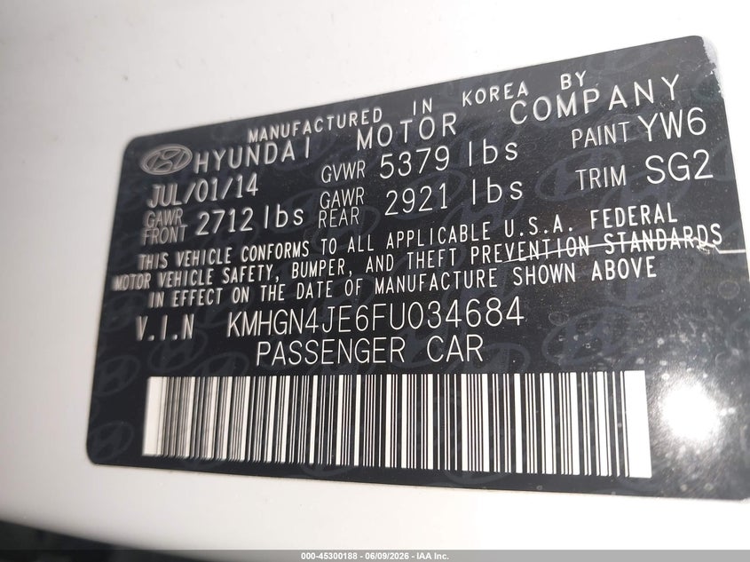 2015 Hyundai Genesis VIN KMHGN4JE6FU034684 IAAI salvage auction — REAR END, Salvage Title, sold $500 on 2026-07-21 (photo 9)