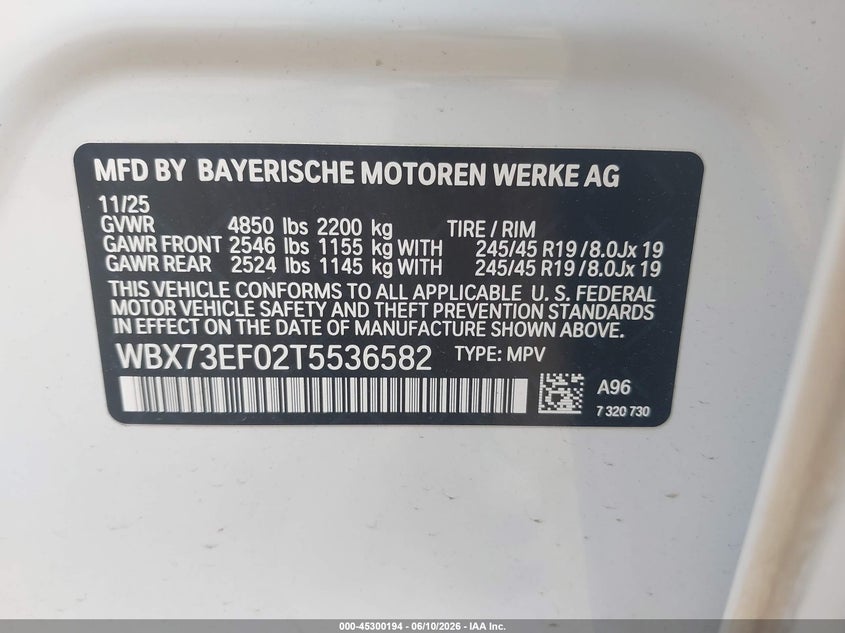 2026 BMW X1 VIN WBX73EF02T5536582 IAAI salvage auction — UNDERCARRIAGE, Salvage Title, sold $75 on 2026-07-29 (photo 9)