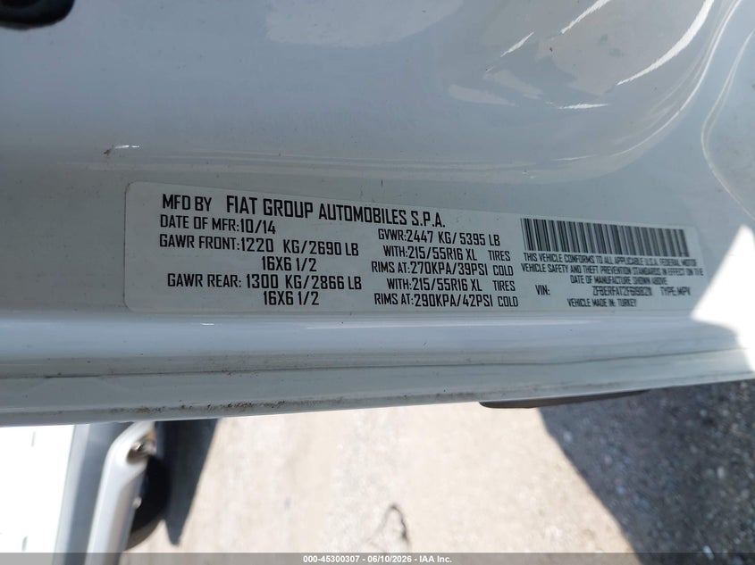 2015 Ram Promaster city VIN ZFBERFAT2F6198211 IAAI salvage auction — HAIL, Salvage (Iowa), sold $1,250 on 2026-08-03 (photo 9)