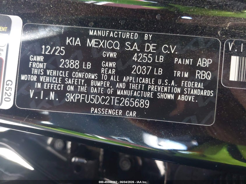 2026 Kia K4 VIN 3KPFU5DC2TE265689 IAAI salvage auction — LEFT FRONT, Salvage Title, sold $8,075 on 2026-07-28 (photo 9)
