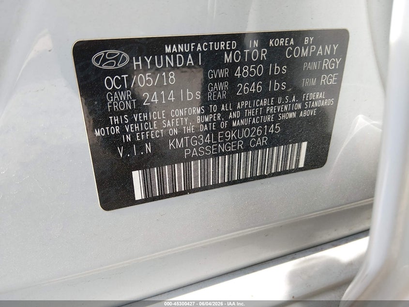 2019 Genesis G70 VIN KMTG34LE9KU026145 IAAI salvage auction — RIGHT FRONT, Salvage Title, sold $5,550 on 2026-07-22 (photo 9)