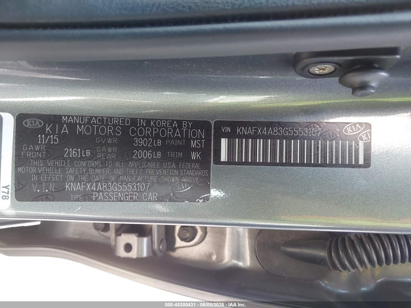 2016 Kia Forte VIN KNAFX4A83G5553107 IAAI salvage auction — RIGHT SIDE, Salvage Title, sold $1,500 on 2026-07-17 (photo 9)