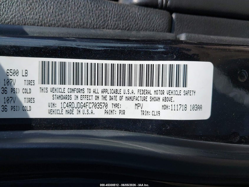 2015 Dodge Durango VIN 1C4RDJDG4FC703570 IAAI salvage auction — RIGHT SIDE, Salvage Title, sold $1,575 on 2026-07-24 (photo 9)