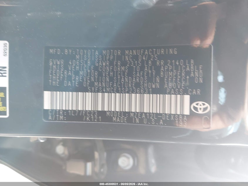 2025 Toyota Corolla VIN 5YFS4MCE1SP236631 IAAI salvage auction — FRONT END, Salvage Title, sold $2,625 on 2026-07-14 (photo 9)