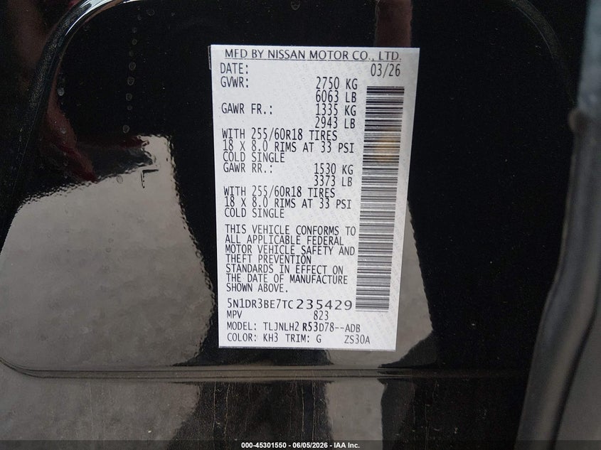 2026 Nissan Pathfinder VIN 5N1DR3BE7TC235429 IAAI salvage auction — FRONT END, Salvage Title, sold $12,975 on 2026-07-30 (photo 9)
