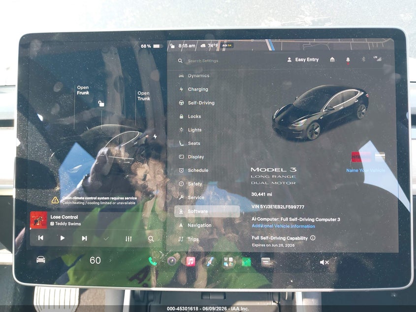 2020 Tesla Model 3 VIN 5YJ3E1EB2LF599777 IAAI salvage auction — REAR END, Salvage Title, sold $3,750 on 2026-07-30 (photo 7)