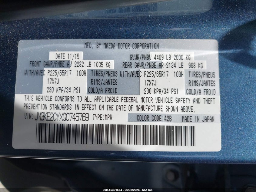 2016 Mazda Cx-5 VIN JM3KE2CYXG0746769 IAAI salvage auction — FRONT END, Salvage Title, sold $1,400 on 2026-07-14 (photo 9)