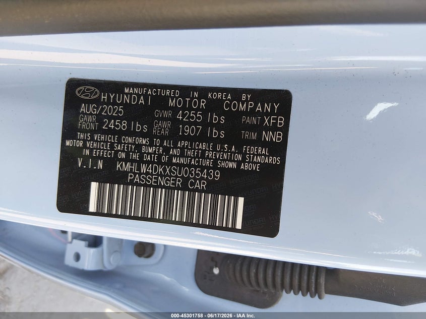 2025 Hyundai Elantra n VIN KMHLW4DKXSU035439 IAAI salvage auction — ROOF, Wait Title, sold $11,000 on 2026-08-16 (photo 9)