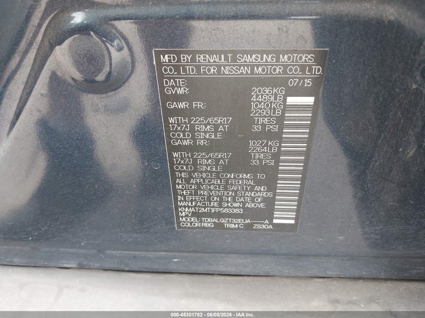 2015 Nissan Rogue VIN KNMAT2MT1FP583383 IAAI salvage auction — FRONT END, Salvage (Louisiana), sold $1,350 on 2026-07-28 (photo 9)