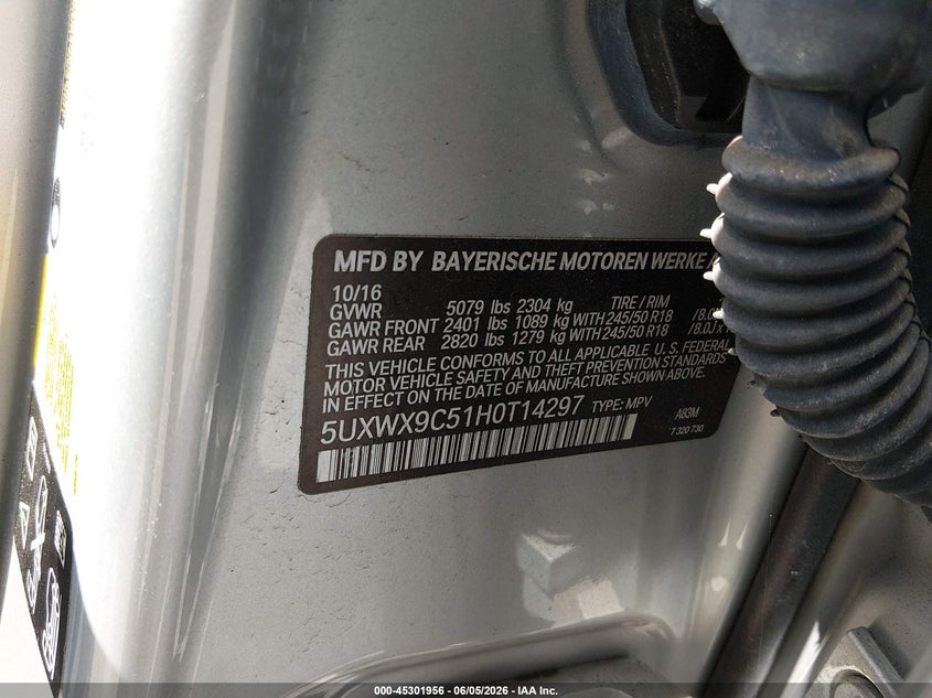 2017 BMW X3 VIN 5UXWX9C51H0T14297 IAAI salvage auction — FRONT END, Salvage Title, sold $2,050 on 2026-07-20 (photo 9)