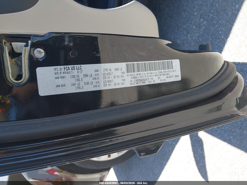 2017 Dodge Grand caravan VIN 2C4RDGBG6HR824679 IAAI salvage auction — NORMAL WEAR, Sf97 (Maryland), sold $13,500 on 2026-07-21 (photo 9)