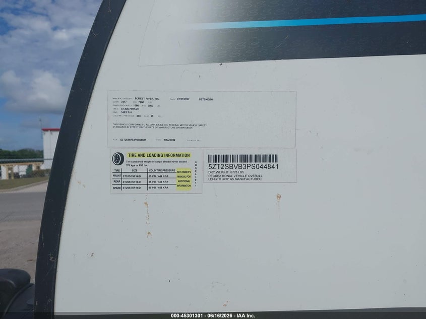 2023 Forest river Northern spirit travel trailer VIN 5ZT2SBVB3PS044841 IAAI salvage auction — BIOHAZARD/CHEMICAL, Rebuildable (Florida), sold $9,000 on 2026-07-14 (photo 9)