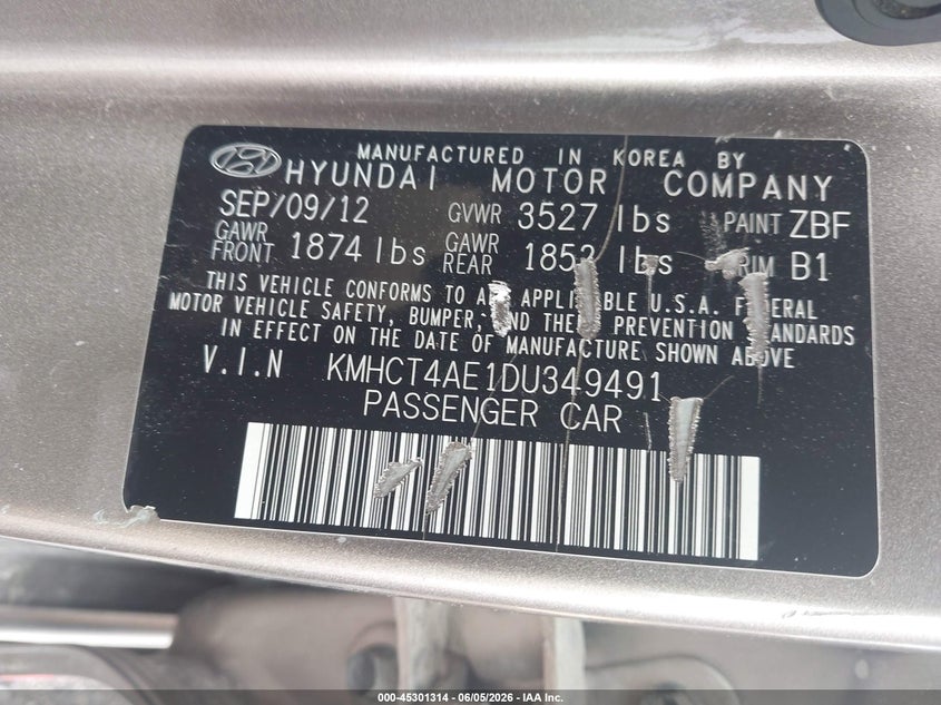 2013 Hyundai Accent VIN KMHCT4AE1DU349491 IAAI salvage auction — LEFT SIDE, Salvage Title, sold $625 on 2026-07-24 (photo 9)