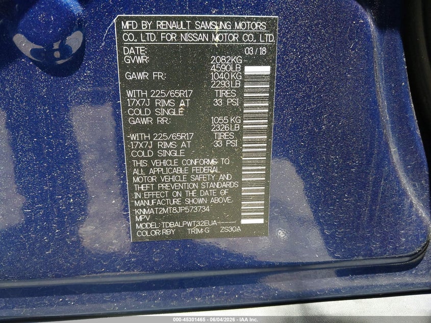 2018 Nissan Rogue VIN KNMAT2MT8JP573734 IAAI salvage auction — FRONT END, Salvage (Georgia), sold $925 on 2026-07-29 (photo 9)