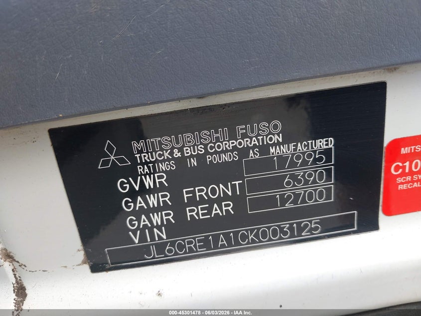 2012 Mitsubishi fuso truck Fe VIN JL6CRE1A1CK003125 IAAI salvage auction — NORMAL WEAR, Clear (Florida), sold $125 on 2026-07-07 (photo 8)