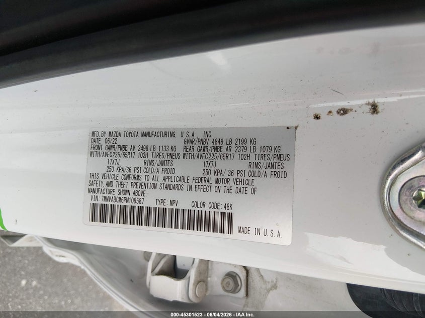 2023 Mazda Cx-50 VIN 7MMVABCM6PN109587 IAAI salvage auction — SIDE, Salvage Title, sold $8,400 on 2026-07-10 (photo 9)