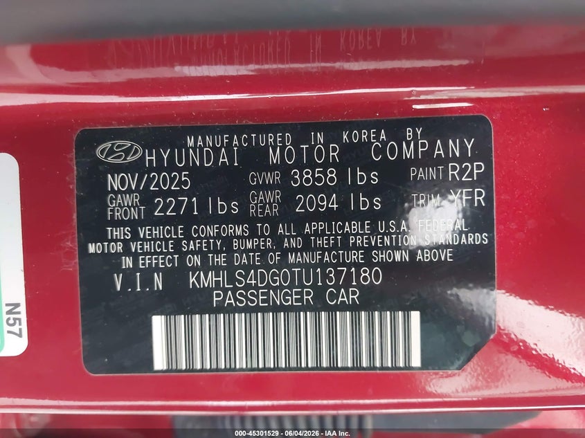 2026 Hyundai Elantra VIN KMHLS4DG0TU137180 IAAI salvage auction — REAR END, Salvage Title, sold $5,175 on 2026-07-22 (photo 9)